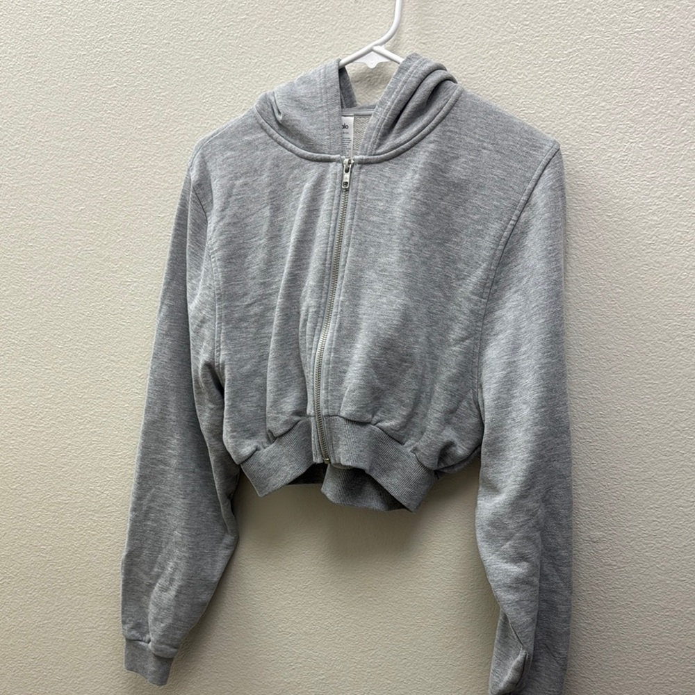 ALO Yoga Gray Cropped Oversized Hoodie